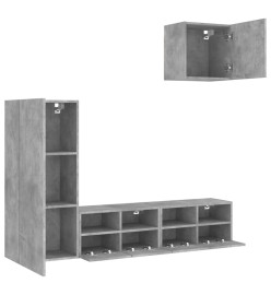 Unités murales TV 4 pcs gris béton bois d'ingénierie