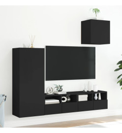 Unités murales TV 4 pcs noir bois d'ingénierie