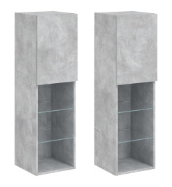 Meubles TV avec lumières LED 2 pcs gris béton 30,5x30x102 cm