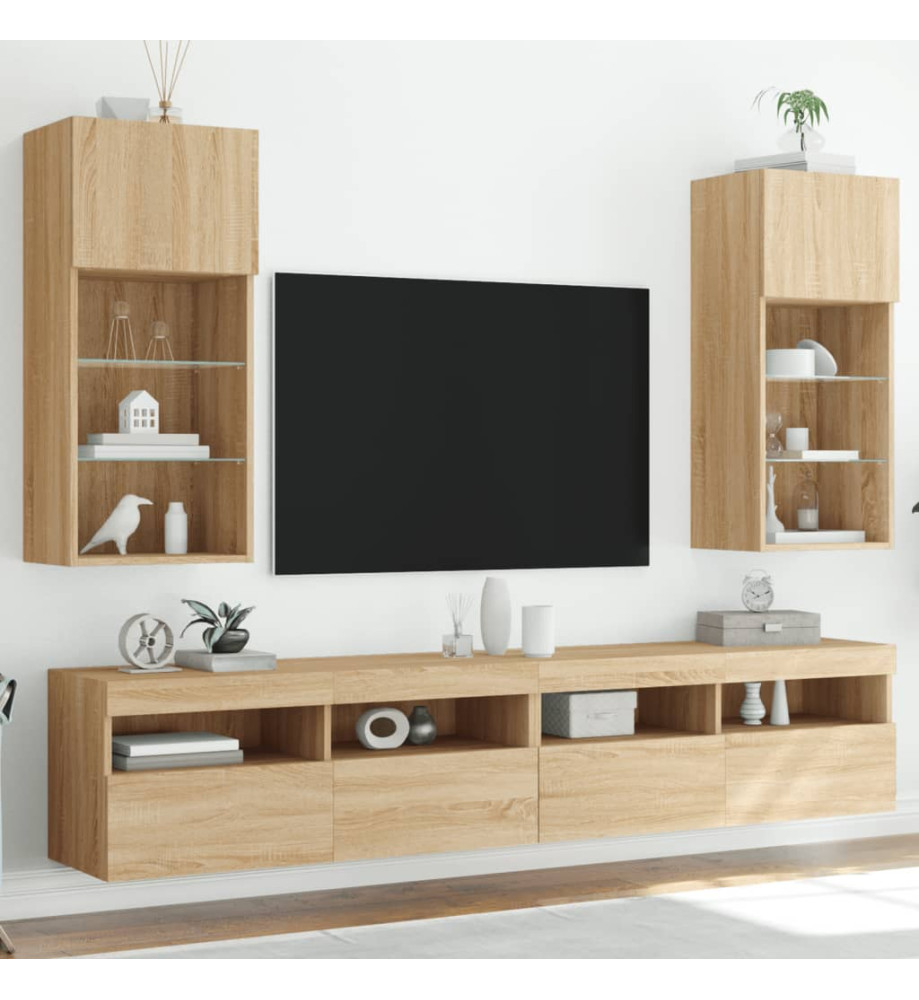 Meubles TV avec lumières LED 2 pcs chêne sonoma 40,5x30x90 cm