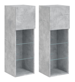 Meubles TV avec lumières LED 2 pcs gris béton 30,5x30x90 cm