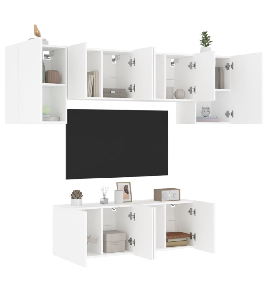 Unités murales TV 6 pcs blanc bois d'ingénierie