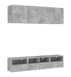 Unités murales TV 5 pcs gris béton bois d'ingénierie