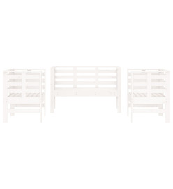 Salon de jardin 3 pcs blanc bois massif de pin