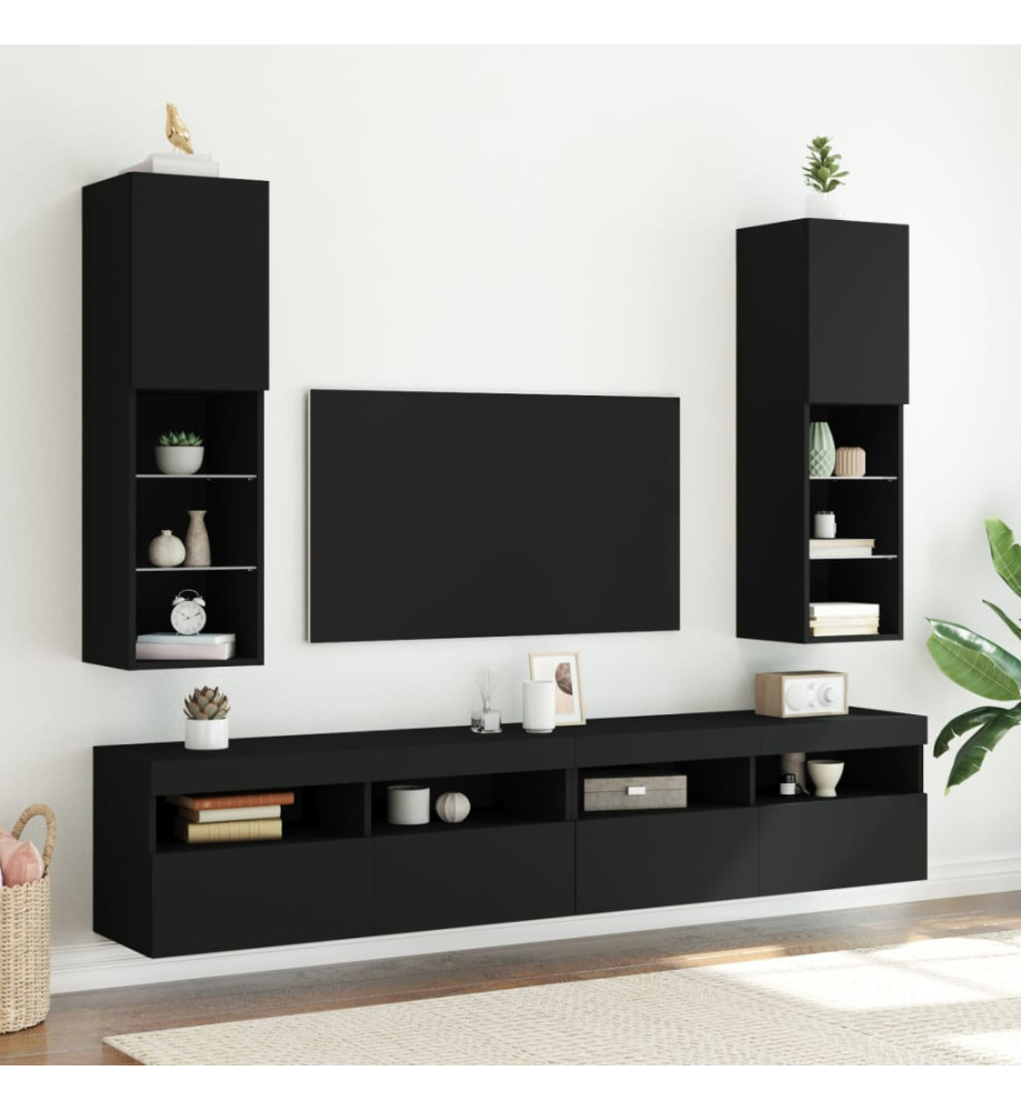 Meubles TV avec lumières LED 2 pcs noir 30,5x30x102 cm