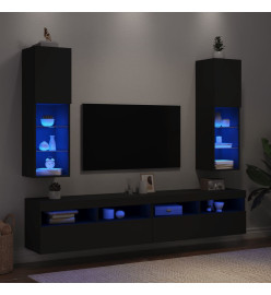 Meubles TV avec lumières LED 2 pcs noir 30,5x30x102 cm