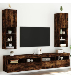 Meubles TV avec lumières LED 2 pcs chêne fumé 30,5x30x102 cm