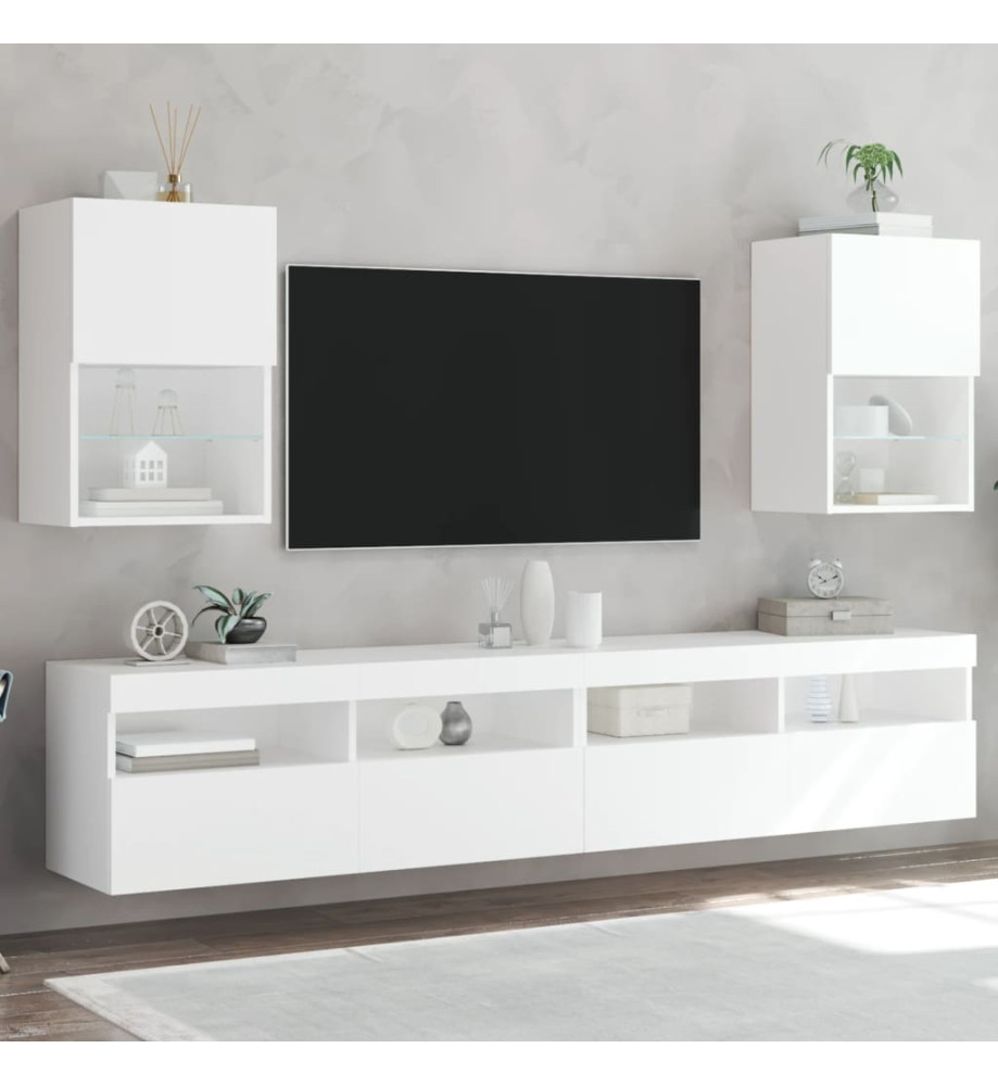 Meubles TV avec lumières LED 2 pcs blanc 40,5x30x60 cm