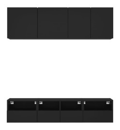 Unités murales TV 5 pcs noir bois d'ingénierie