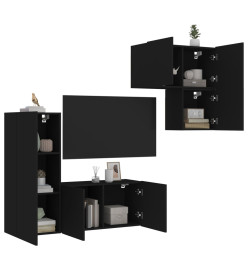 Unités murales TV 4 pcs noir bois d'ingénierie