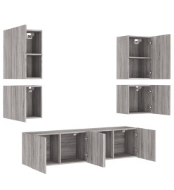 Unités murales TV 6 pcs sonoma gris bois d'ingénierie