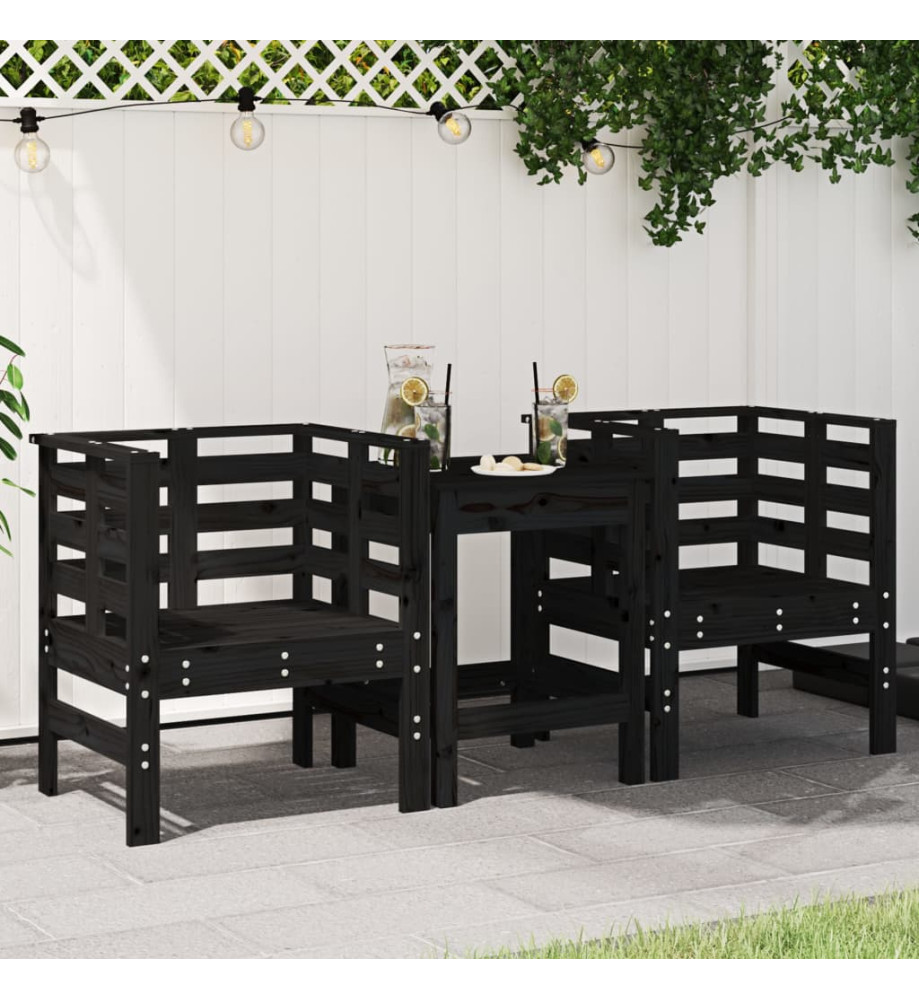 Chaises de jardin lot de 2 noir 61,5x53x71cm bois de pin massif Chaises de jardin lot de 2 noir 61,5x53x71cm bois de pin massif