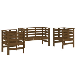 Salon de jardin 3 pcs marron miel bois de pin massif