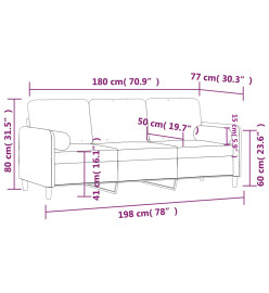 Canapé 3 places avec oreillers décoratifs noir 180 cm velours