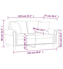 Canapé 2 places avec oreillers décoratifs noir 120cm similicuir