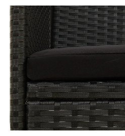 Canapé de jardin 3 places avec coussin Noir Résine tressée