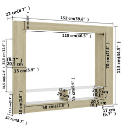 Meuble TV Blanc et chêne sonoma 152x22x113 cm Aggloméré