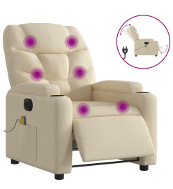 Fauteuil inclinable de massage électrique crème tissu