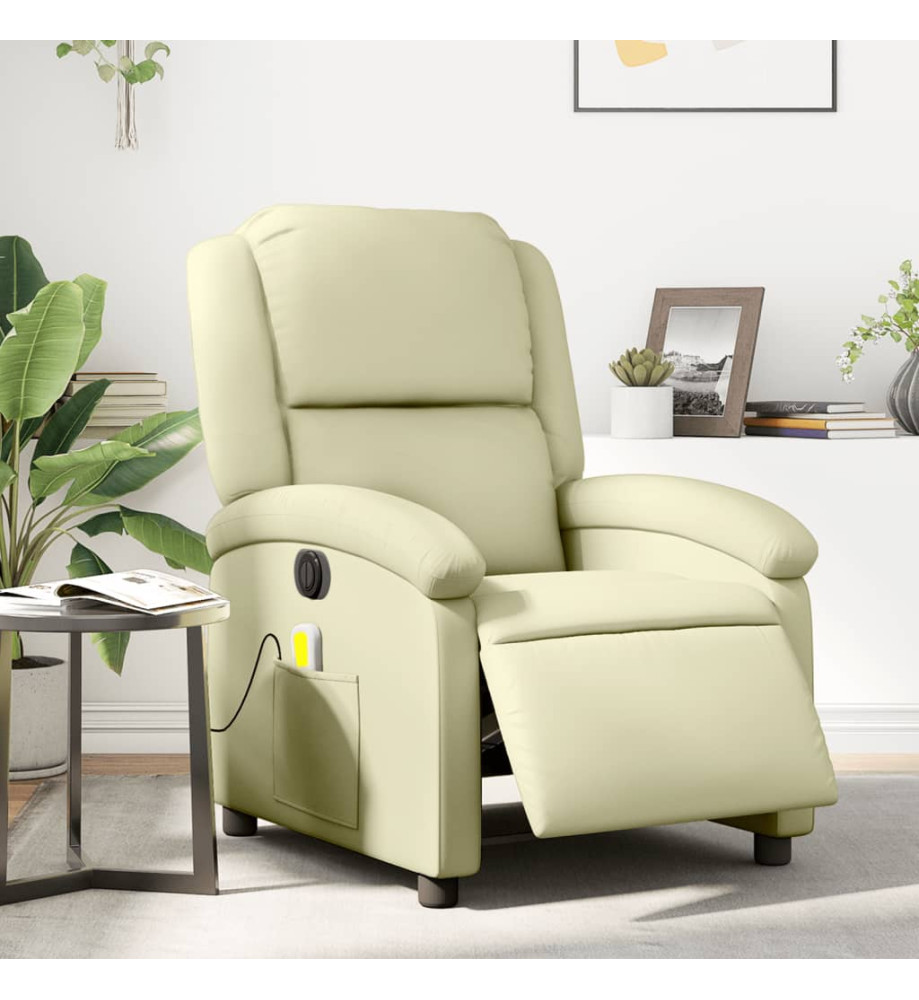 Fauteuil de massage inclinable électrique crème cuir véritable