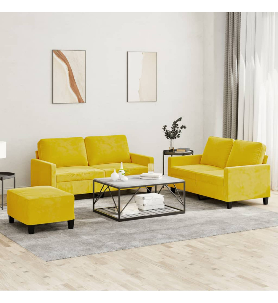 Ensemble de canapés 3 pcs avec coussins Jaune Velours