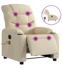 Fauteuil inclinable de massage électrique crème tissu