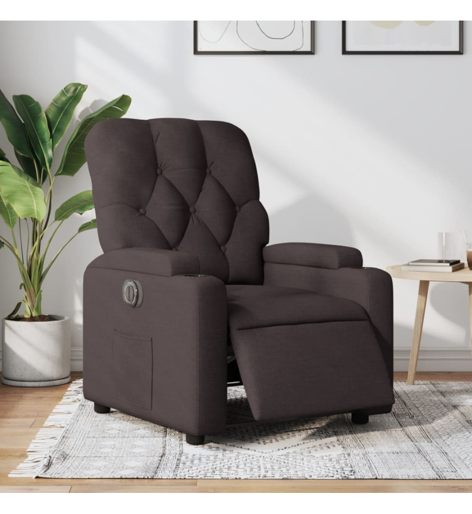 Fauteuil inclinable électrique Marron foncé Tissu