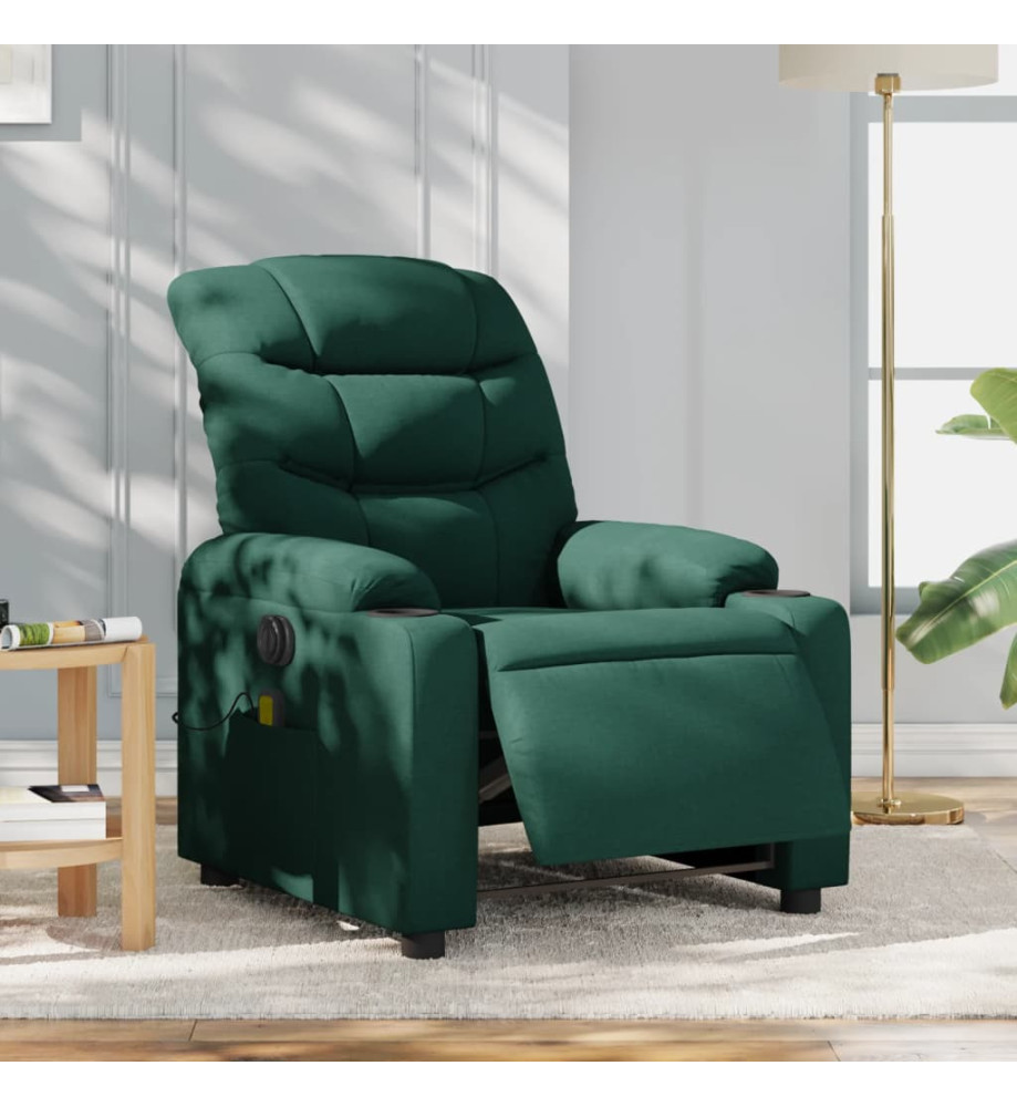 Fauteuil de massage inclinable électrique Vert foncé Tissu