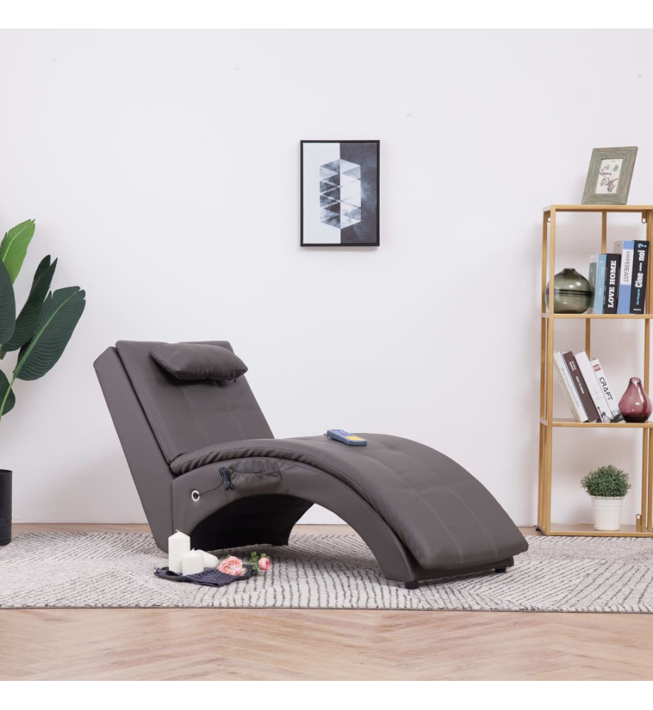 Chaise longue de massage avec oreiller Gris Similicuir