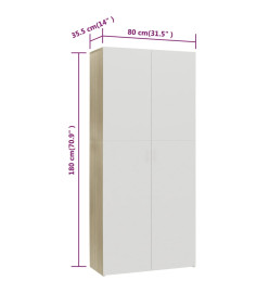 Armoire à chaussures Blanc et chêne sonoma 80x35,5x180 cm