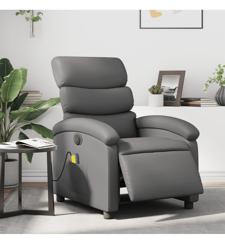 Fauteuil de massage inclinable électrique gris similicuir