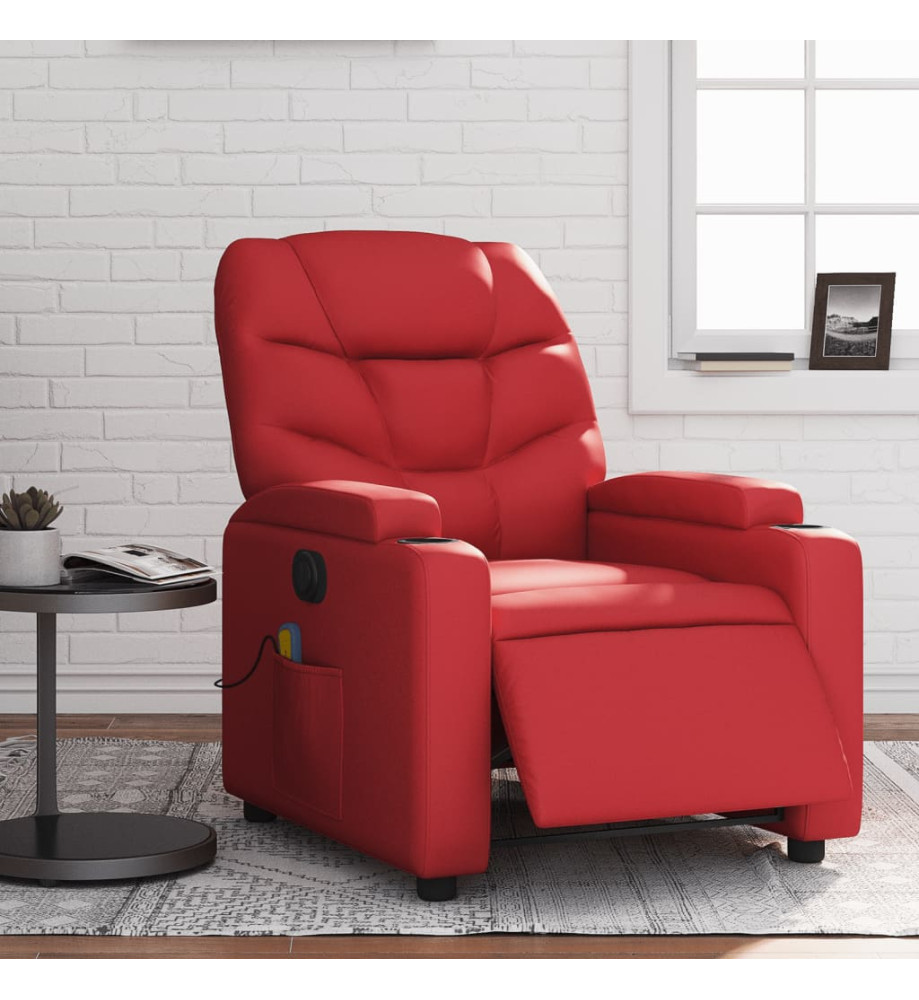 Fauteuil de massage inclinable électrique rouge similicuir