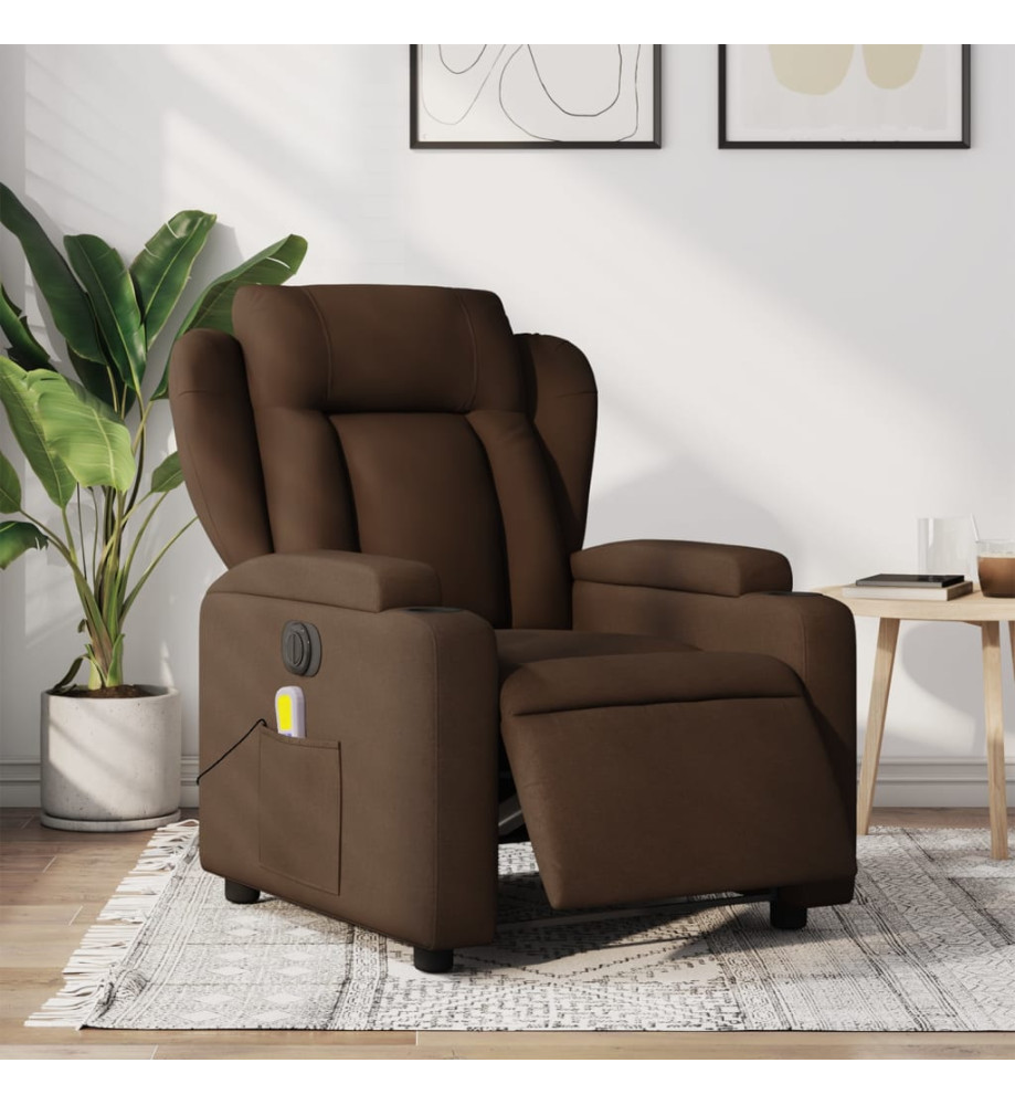 Fauteuil inclinable de massage électrique marron tissu