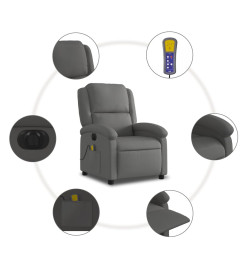 Fauteuil de massage inclinable électrique gris cuir véritable