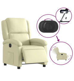 Fauteuil inclinable électrique crème cuir véritable