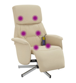 Fauteuil inclinable de massage avec repose-pieds crème tissu