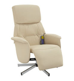 Fauteuil inclinable de massage avec repose-pieds crème tissu