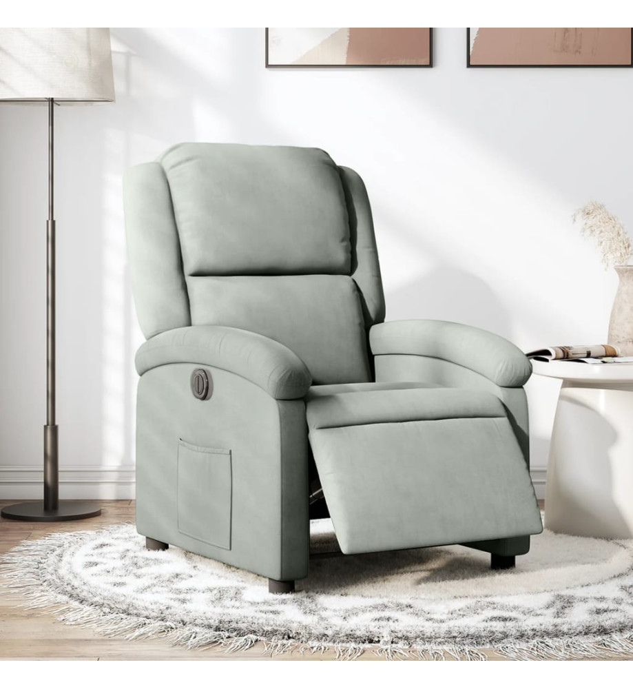 Fauteuil inclinable électrique gris clair velours