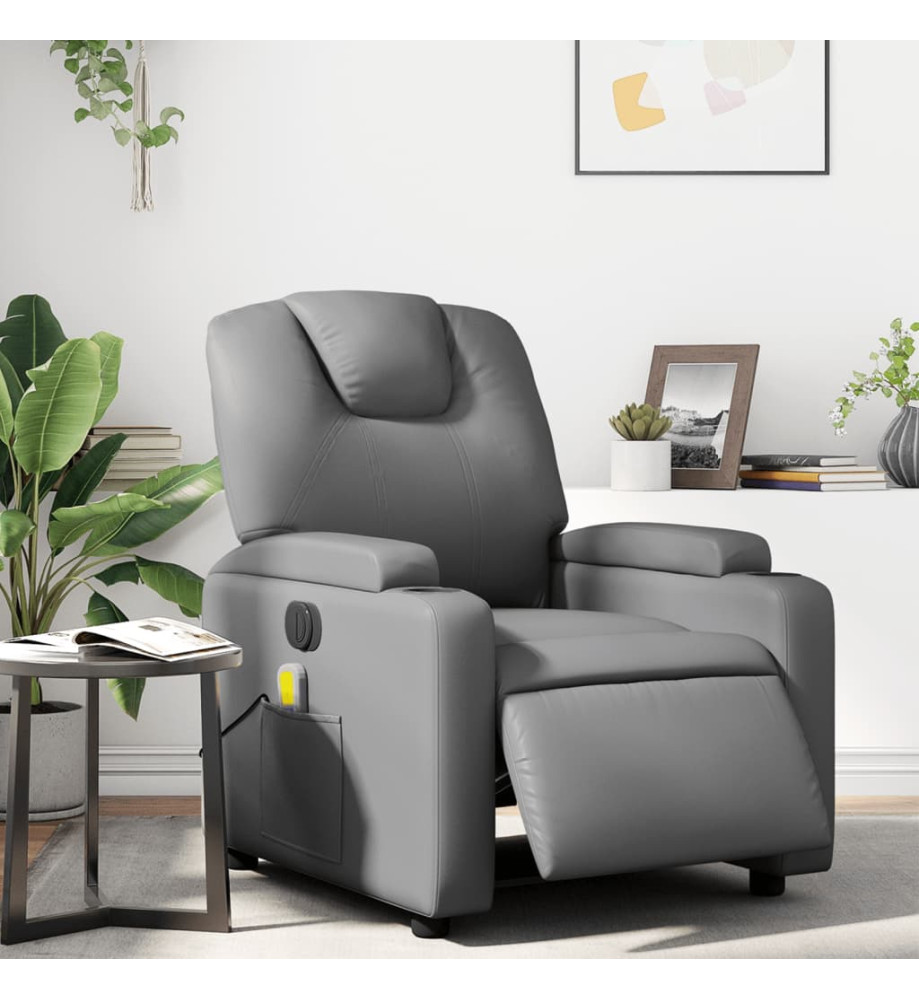 Fauteuil de massage inclinable électrique gris similicuir