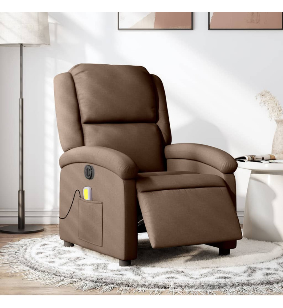 Fauteuil inclinable de massage électrique marron tissu