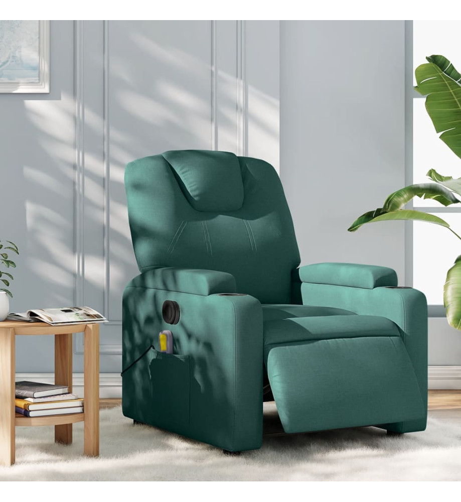 Fauteuil de massage inclinable électrique Vert foncé Tissu