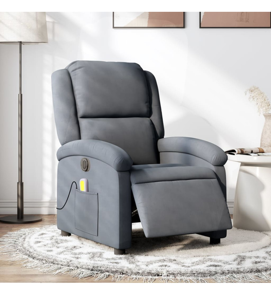 Fauteuil inclinable de massage électrique gris foncé velours