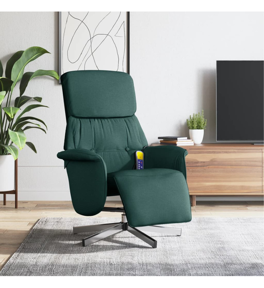 Fauteuil inclinable de massage et repose-pieds vert foncé tissu