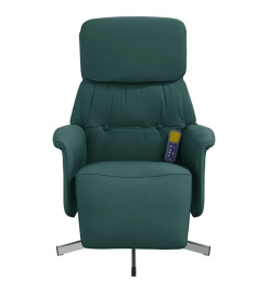 Fauteuil inclinable de massage et repose-pieds vert foncé tissu