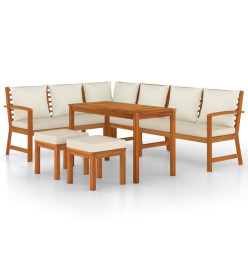 Ensemble de salle à manger de jardin coussins 7 pcs Bois acacia
