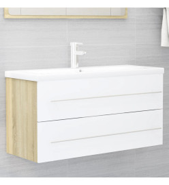 Ensemble de meubles de bain 2 pcs Blanc/chêne sonoma Aggloméré