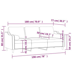 Canapé 3 places avec oreillers gris foncé 180 cm tissu