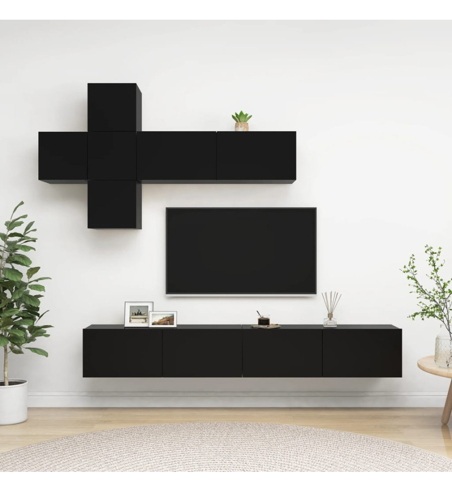 Ensemble de meuble TV 7 pcs Noir Aggloméré