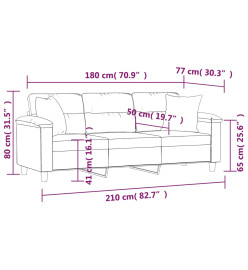 Canapé 3 places avec oreillers gris foncé 180 cm