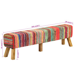 Banc multicolore 160 cm tissu chindi et bois de manguier massif