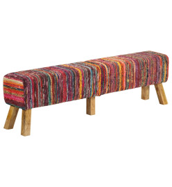 Banc multicolore 160 cm tissu chindi et bois de manguier massif